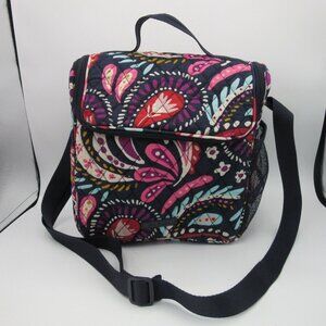 Vera Bradley Cooler Painted Paisley Cotton Lunchbox Navy Plastic Lined Pockets
